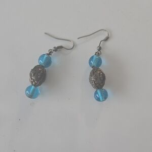 Chic Silver and Blue Beaded Earrings